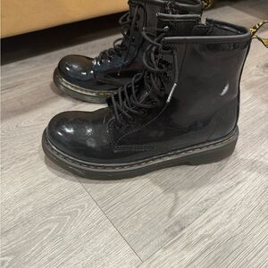 Kids Dr. Martens Black Combat Boots with Glossy Finish